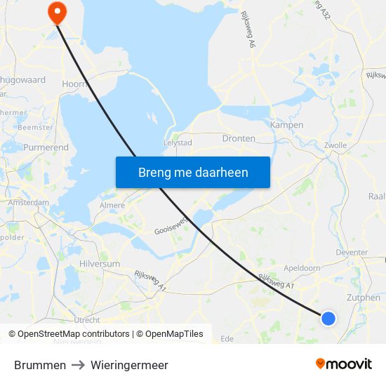 Brummen to Wieringermeer map