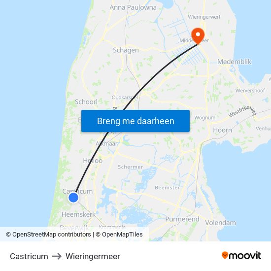 Castricum to Wieringermeer map