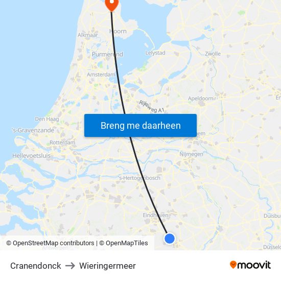 Cranendonck to Wieringermeer map