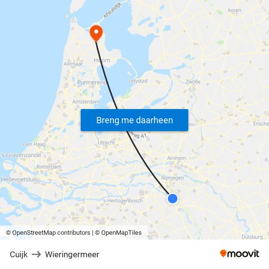 Cuijk to Wieringermeer map