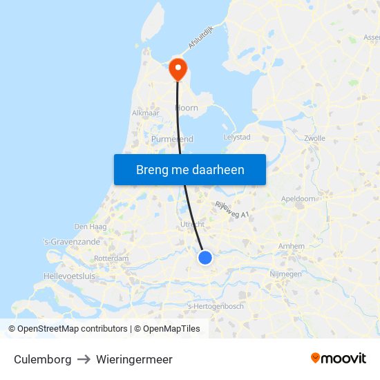 Culemborg to Wieringermeer map