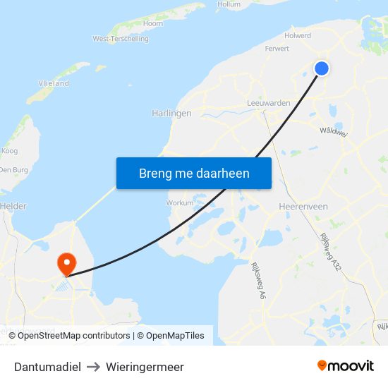 Dantumadiel to Wieringermeer map