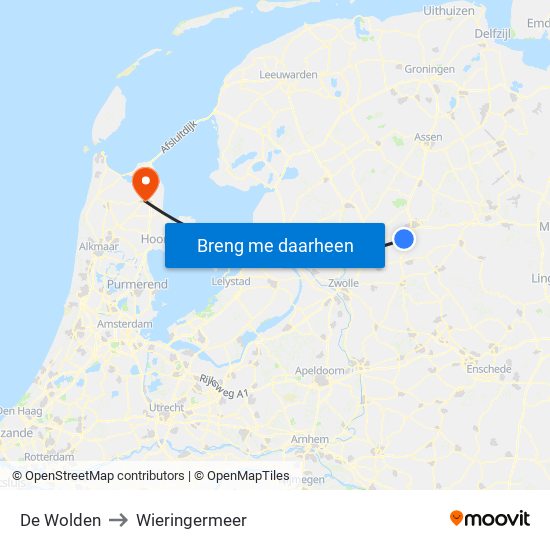 De Wolden to Wieringermeer map