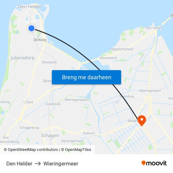Den Helder to Wieringermeer map