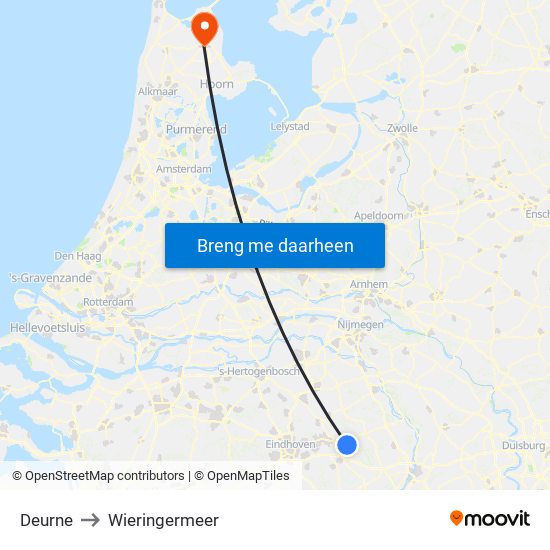 Deurne to Wieringermeer map