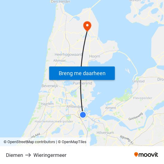 Diemen to Wieringermeer map