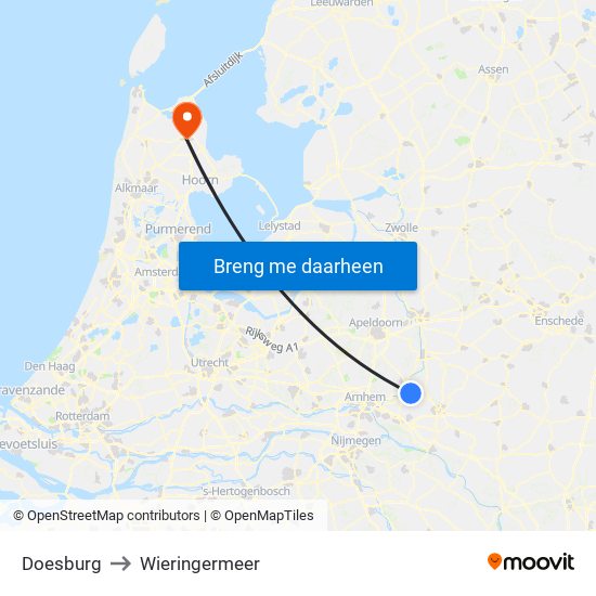 Doesburg to Wieringermeer map