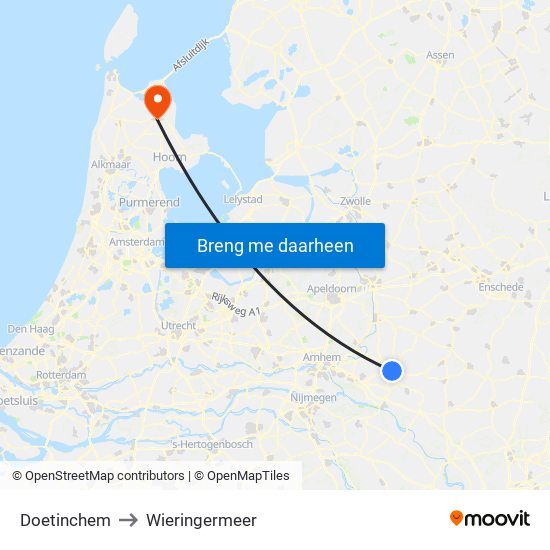 Doetinchem to Wieringermeer map