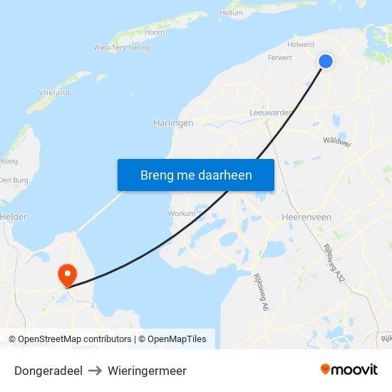 Dongeradeel to Wieringermeer map