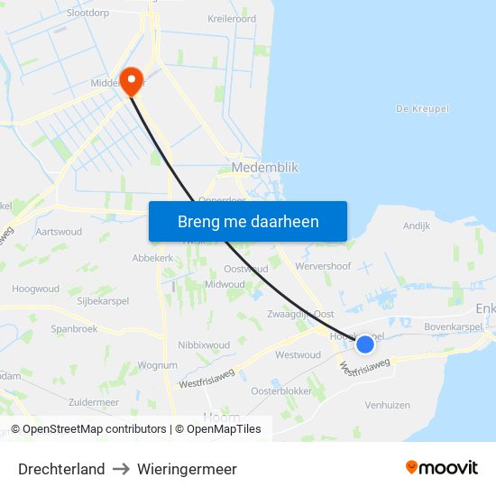 Drechterland to Wieringermeer map