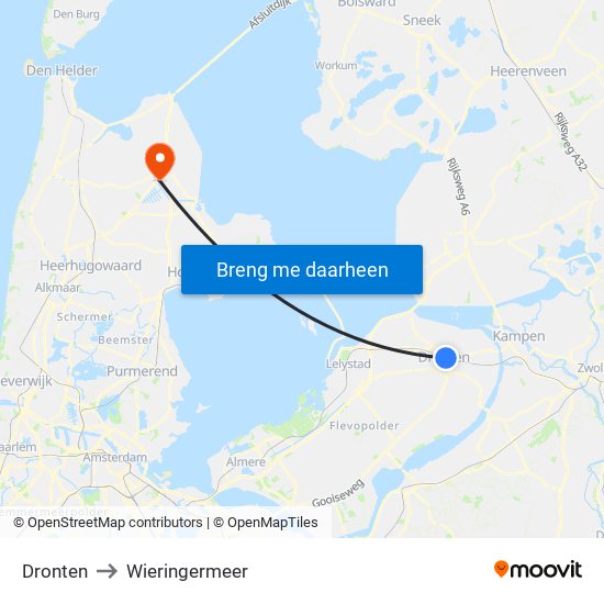 Dronten to Wieringermeer map