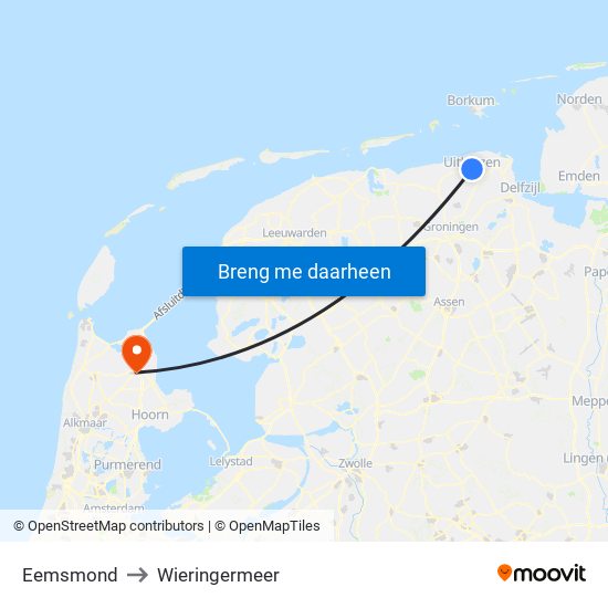 Eemsmond to Wieringermeer map