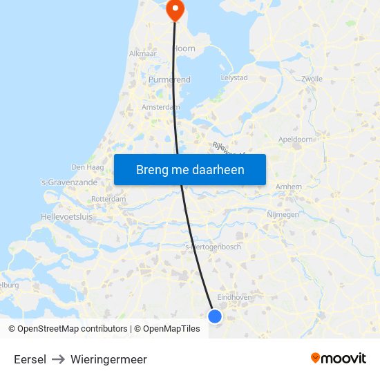 Eersel to Wieringermeer map