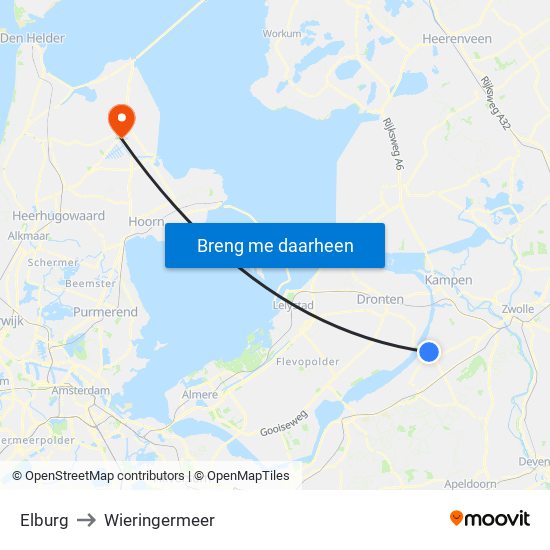 Elburg to Wieringermeer map