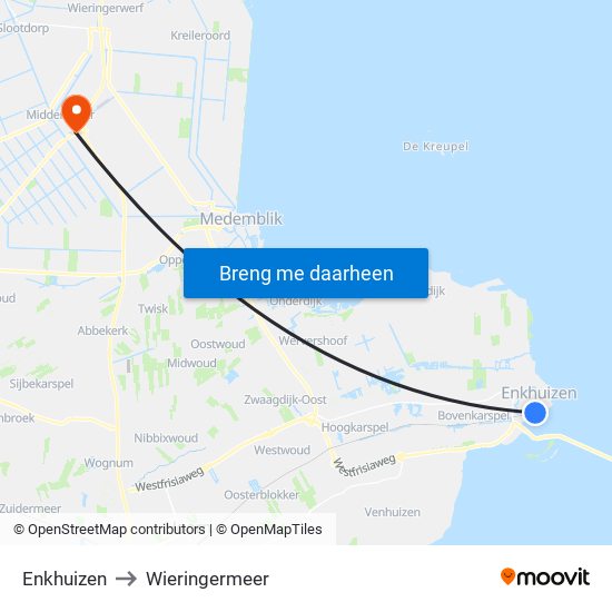 Enkhuizen to Wieringermeer map