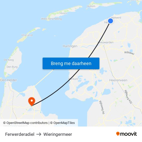 Ferwerderadiel to Wieringermeer map