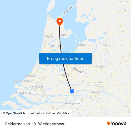 Geldermalsen to Wieringermeer map