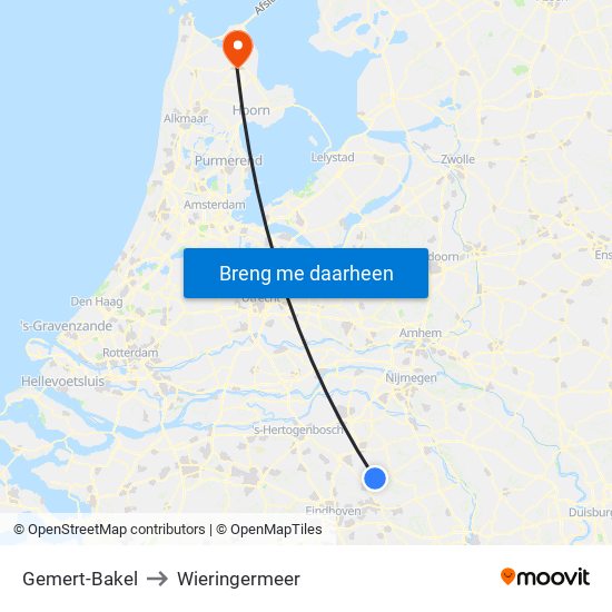 Gemert-Bakel to Wieringermeer map