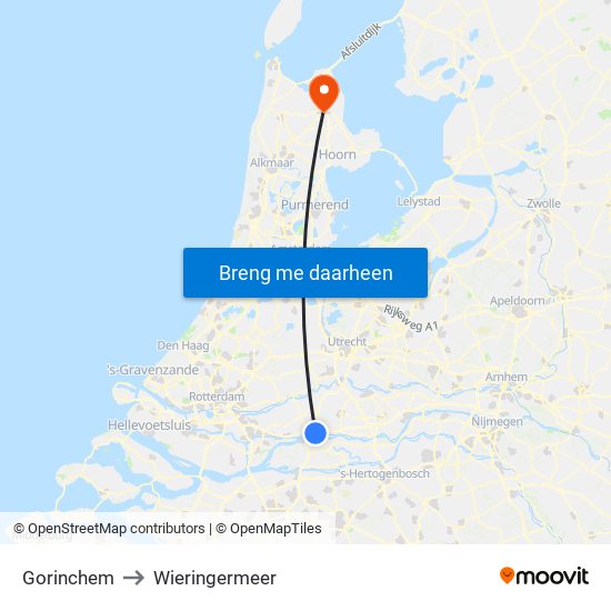 Gorinchem to Wieringermeer map
