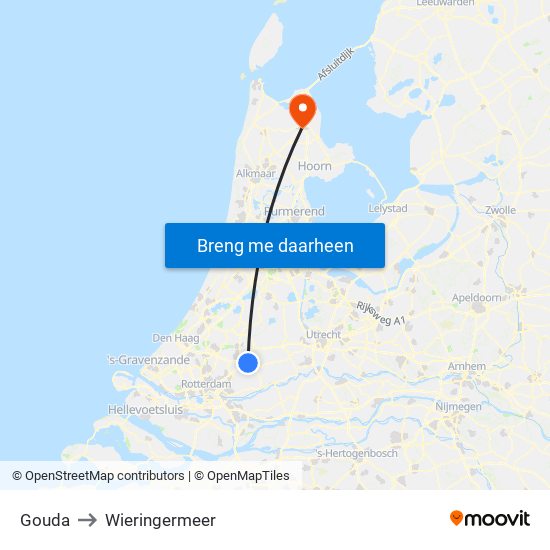 Gouda to Wieringermeer map
