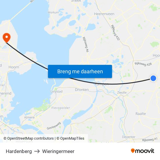 Hardenberg to Wieringermeer map