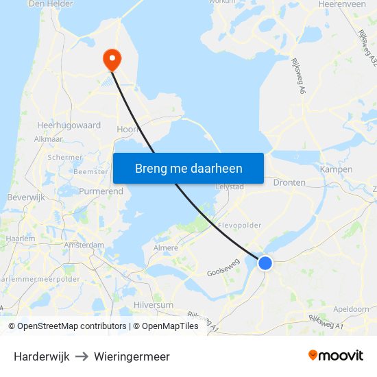 Harderwijk to Wieringermeer map