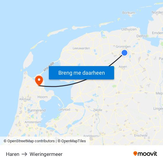 Haren to Wieringermeer map