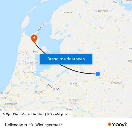 Hellendoorn to Wieringermeer map