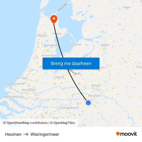 Heumen to Wieringermeer map