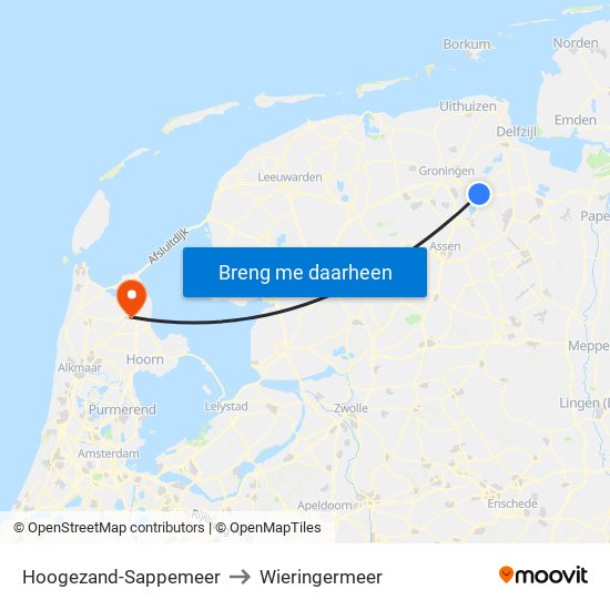 Hoogezand-Sappemeer to Wieringermeer map
