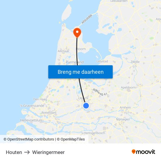 Houten to Wieringermeer map