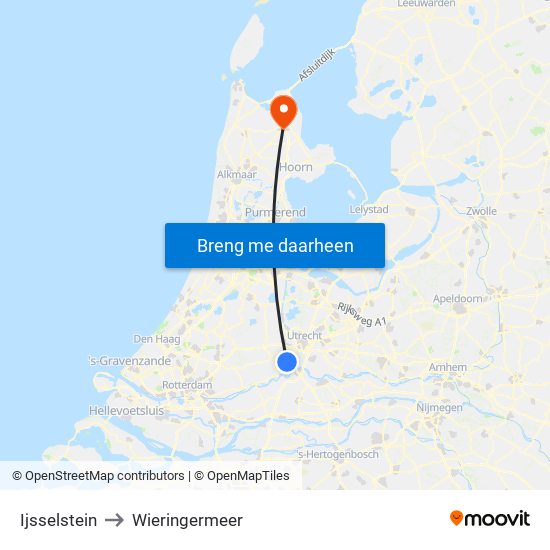 Ijsselstein to Wieringermeer map