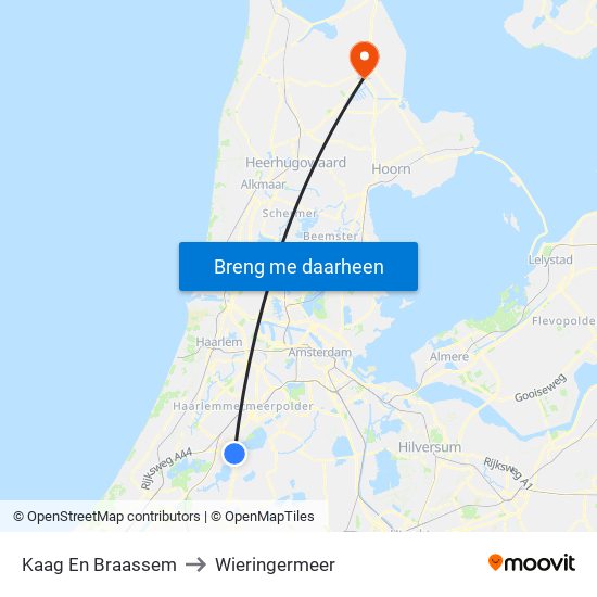 Kaag En Braassem to Wieringermeer map