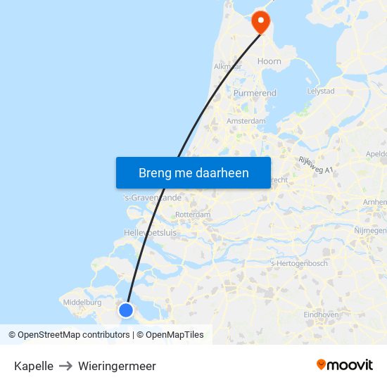 Kapelle to Wieringermeer map