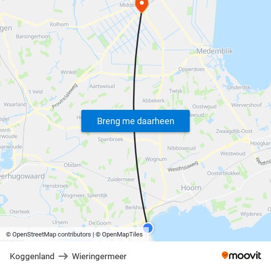 Koggenland to Wieringermeer map