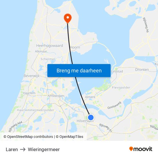 Laren to Wieringermeer map