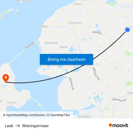 Leek to Wieringermeer map