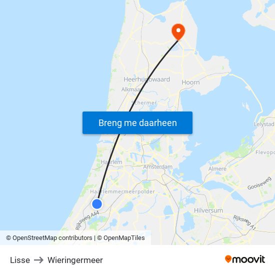 Lisse to Wieringermeer map
