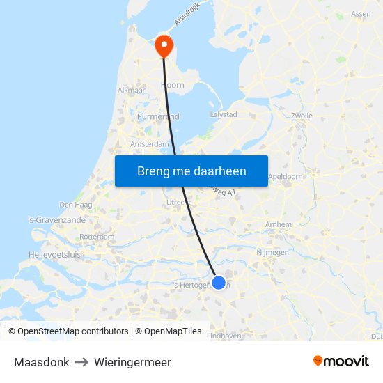 Maasdonk to Wieringermeer map