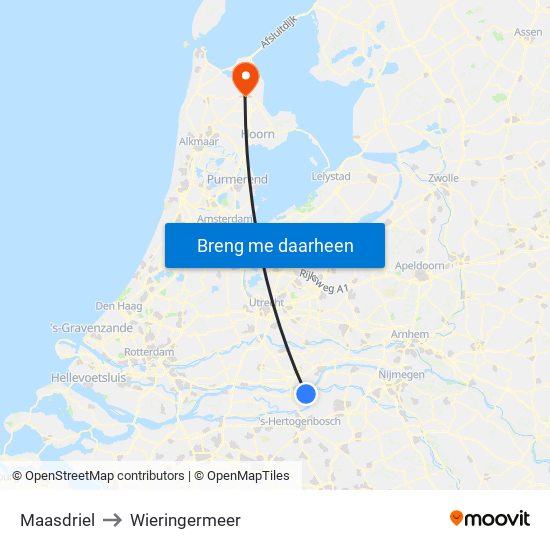 Maasdriel to Wieringermeer map
