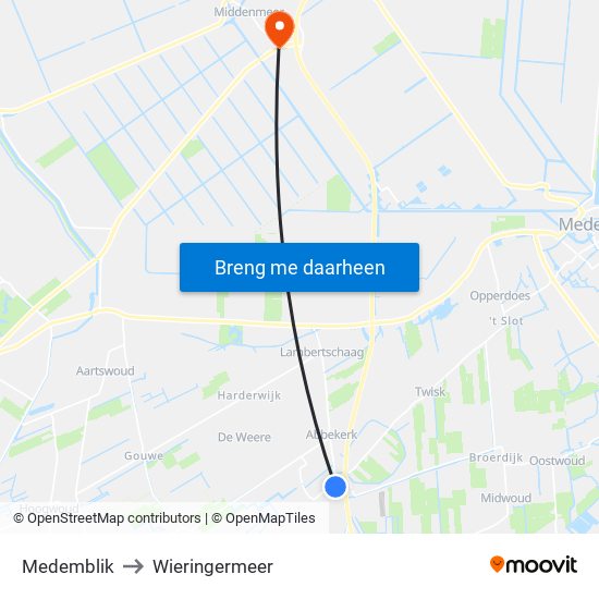Medemblik to Wieringermeer map