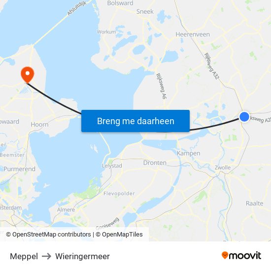 Meppel to Wieringermeer map