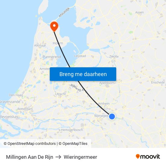 Millingen Aan De Rijn to Wieringermeer map