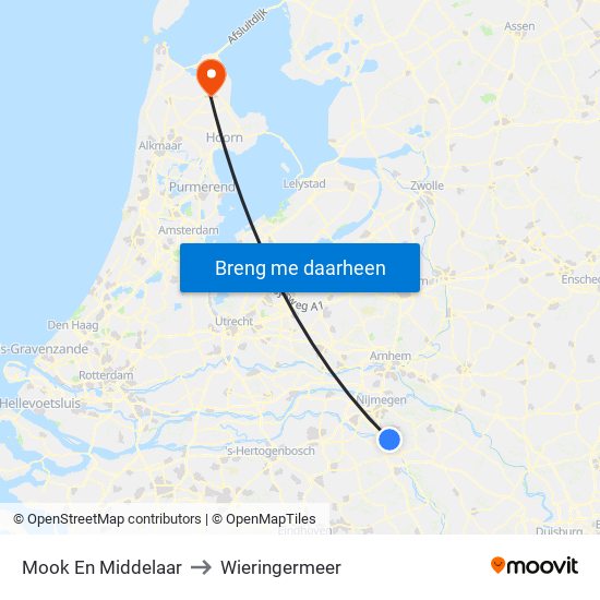 Mook En Middelaar to Wieringermeer map