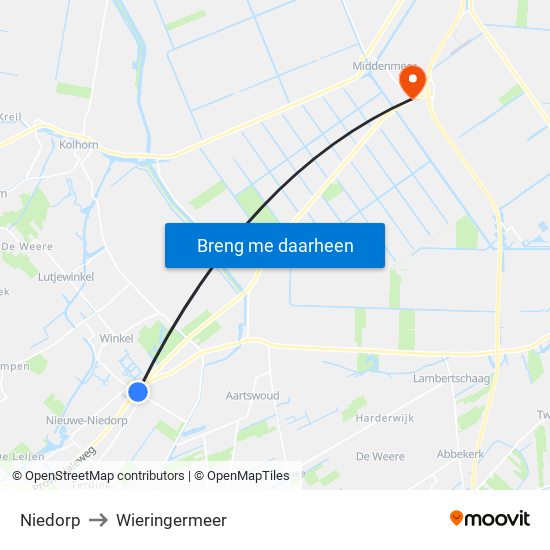 Niedorp to Wieringermeer map