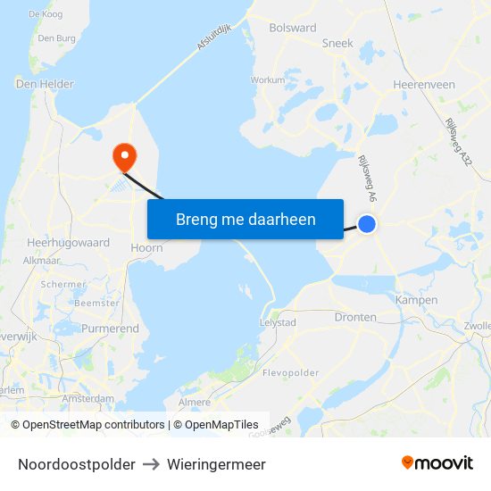 Noordoostpolder to Wieringermeer map