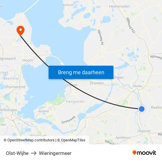 Olst-Wijhe to Wieringermeer map