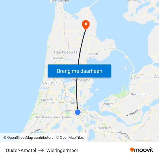 Ouder-Amstel to Wieringermeer map