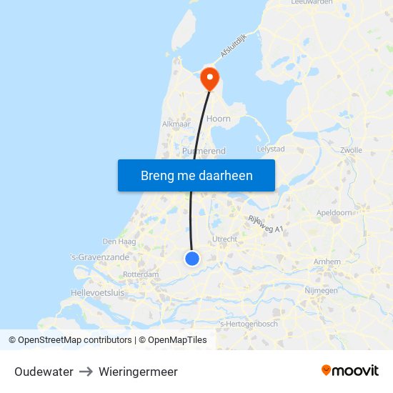 Oudewater to Wieringermeer map