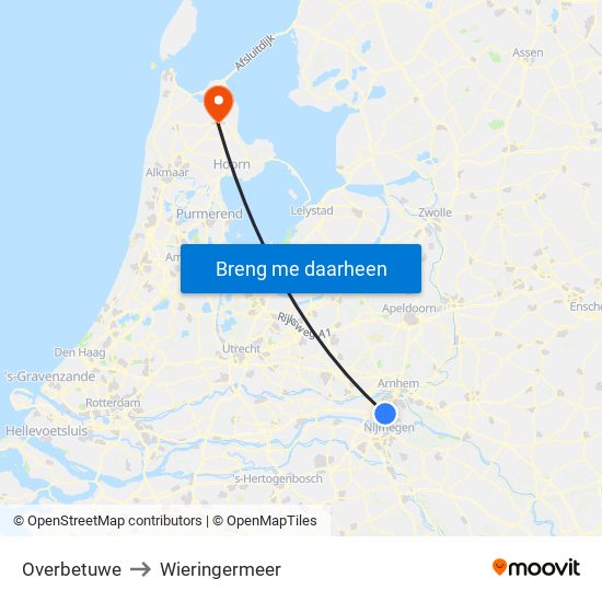 Overbetuwe to Wieringermeer map